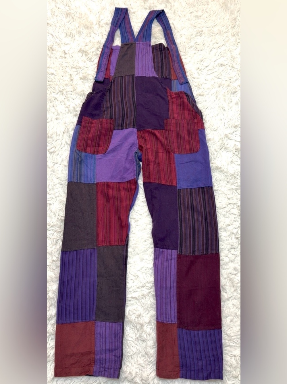 Patchwork Straight -Leg Overalls - Purple Multicolor L (New Without Tag) - Picture 4 of 4